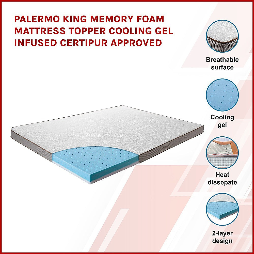 Cooling gel memory foam mattress topper, 7.5cm king