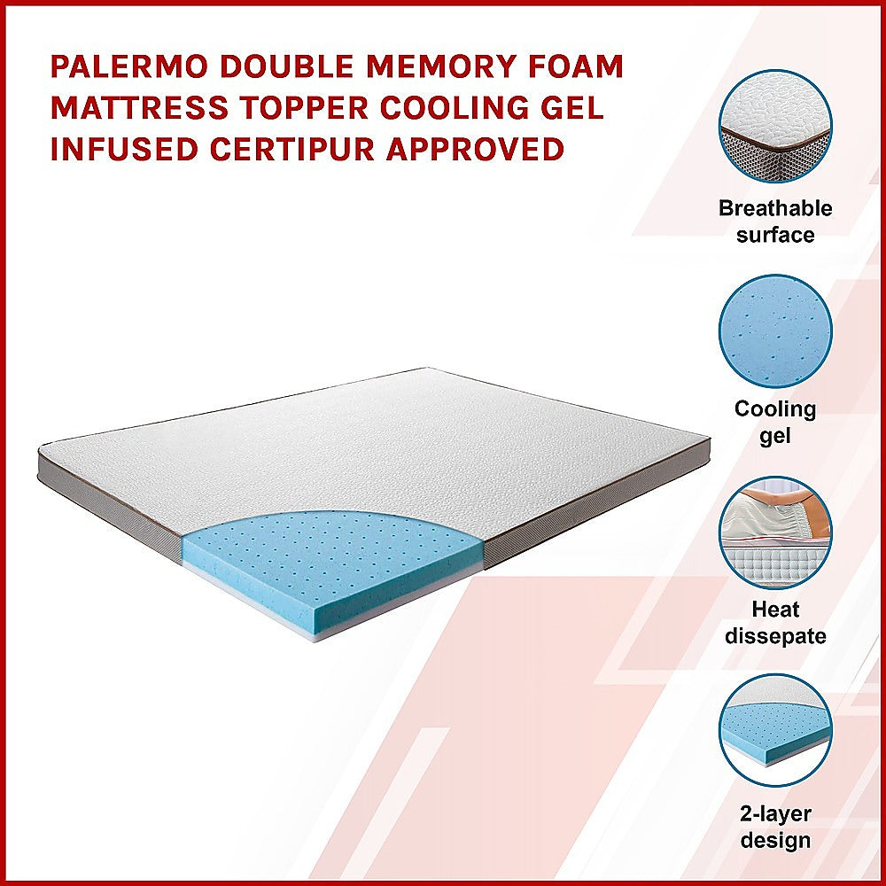 Cooling Gel Memory Foam Mattress Topper, 7.5cm Double