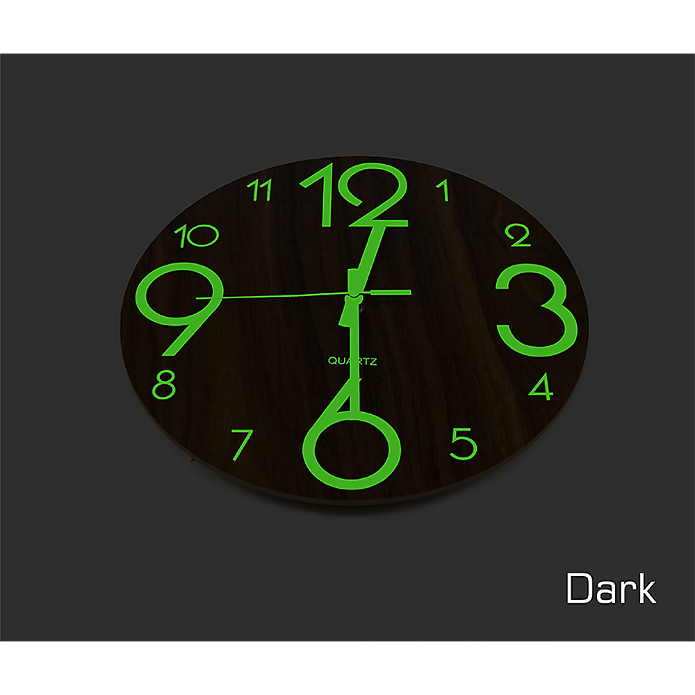 Glow in the Dark Wall Clock — Luminous Quartz Walnut Veneer 30cm — Allure Home Collections