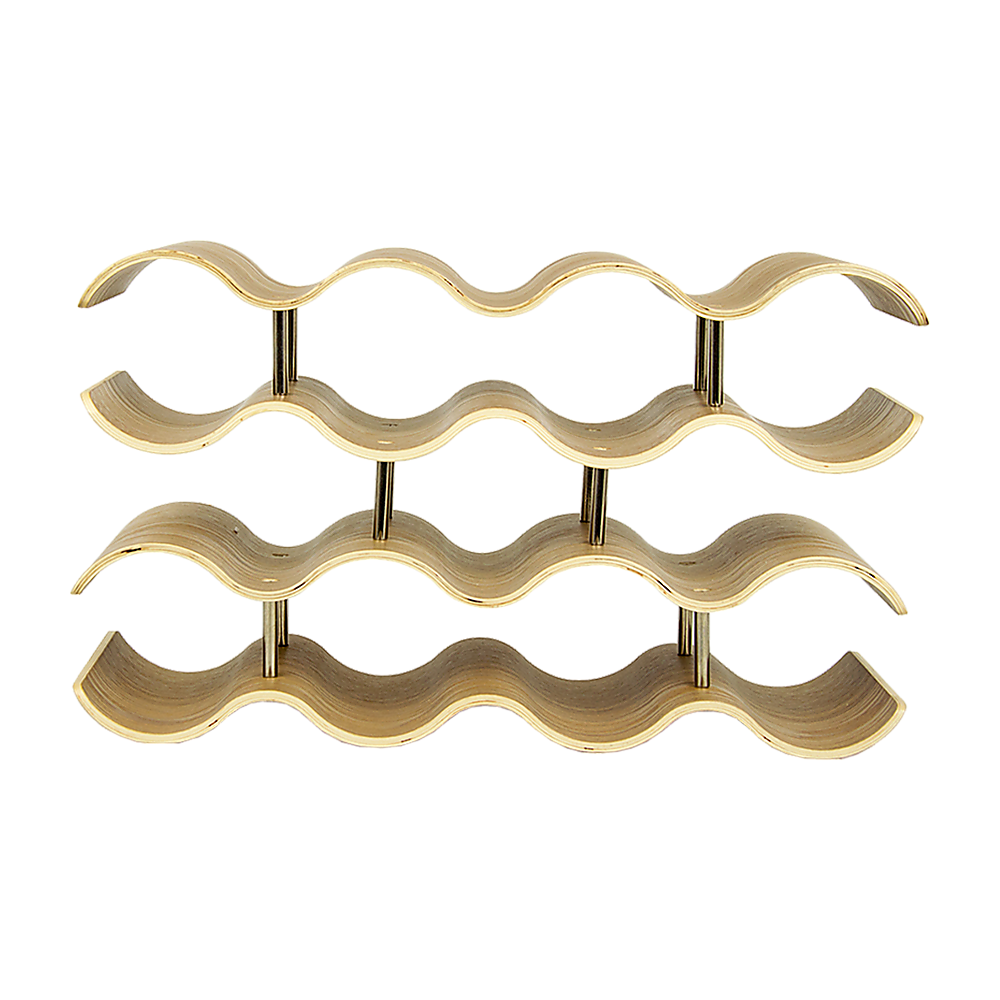 Natural bamboo 4 tier wave wine rack holding 14 bottles
