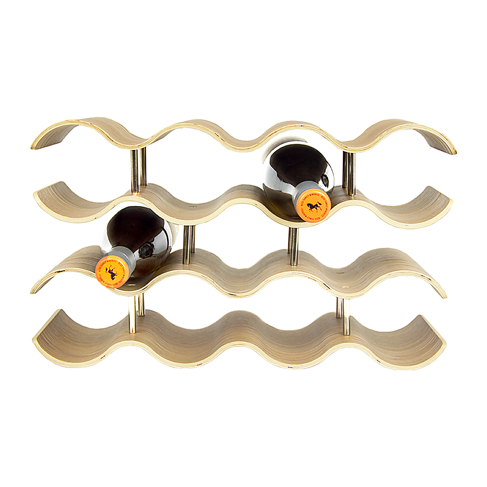 Natural bamboo 4 tier wave wine rack holding 14 bottles