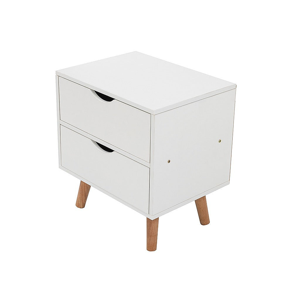 Brunswick Heads white two drawer bedside table in a Scandinavian styled bedroom