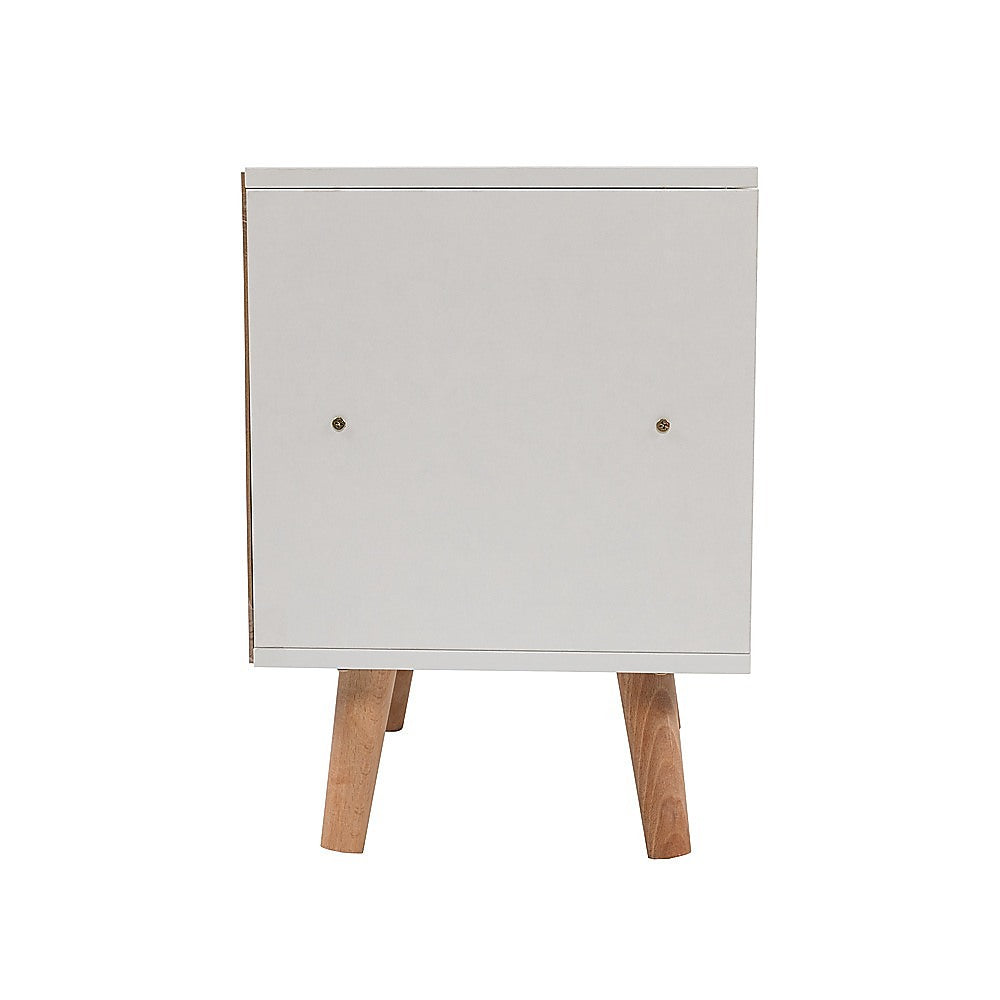 Brunswick Heads white two drawer bedside table in a Scandinavian styled bedroom