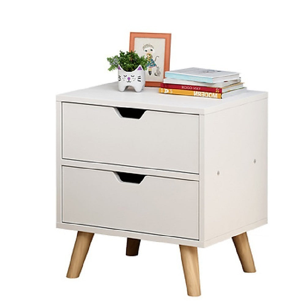 Brunswick Heads white two drawer bedside table in a Scandinavian styled bedroom