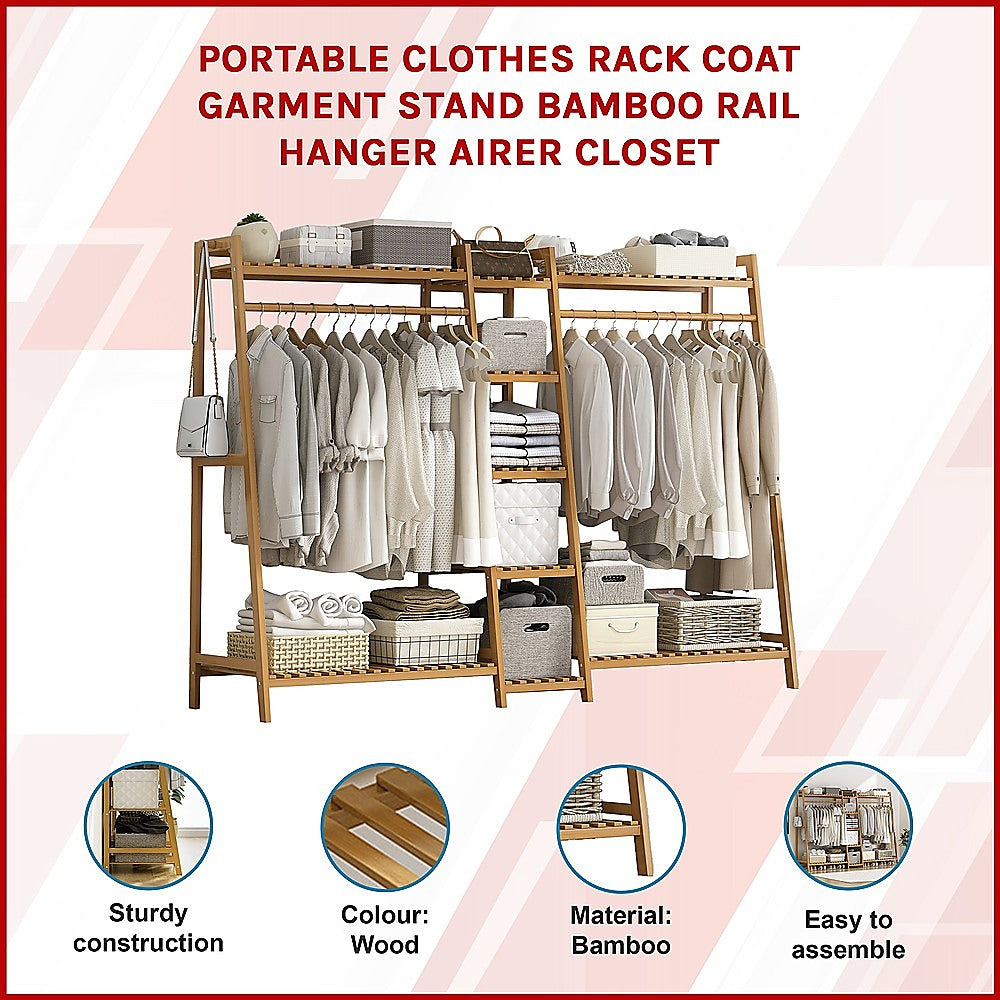 Elegant Bamboo Portable Clothes Rack Stand