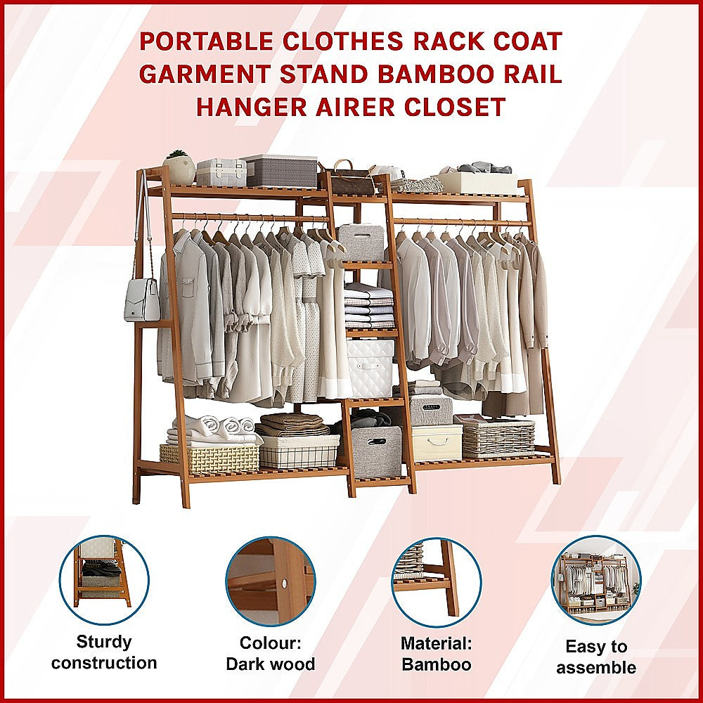 Bamboo Portable Clothes Rack and Garment Stand