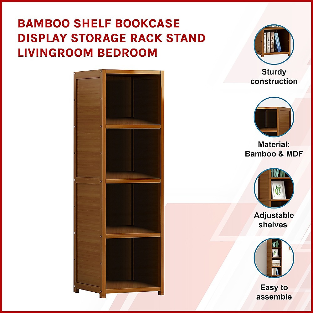 Bamboo Adjustable Bookcase, 4 Shelf Natural