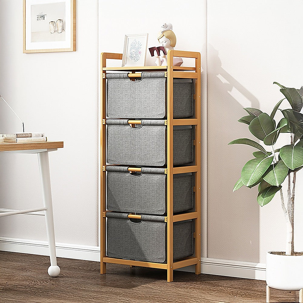 Bamboo Storage Shelf with Removable Hamper