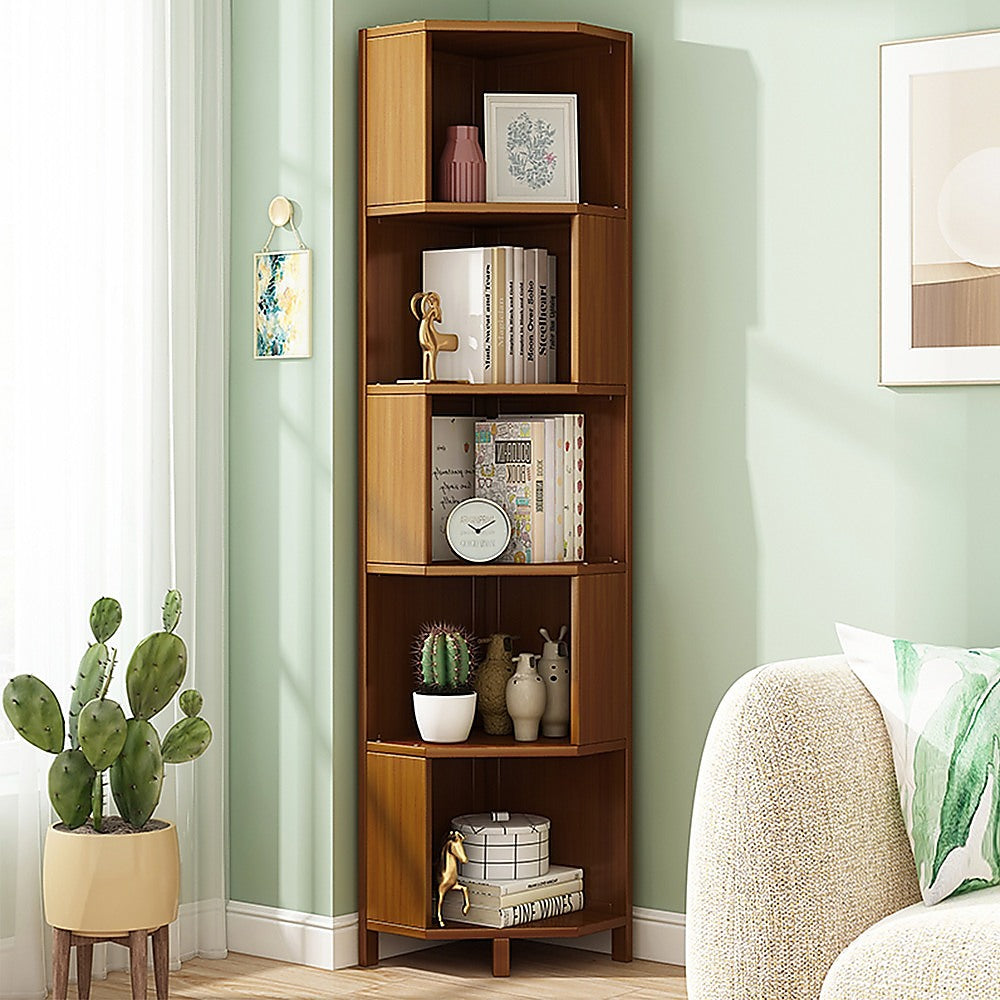 Thebarton 5 Tier Corner Bookshelf, Natural
