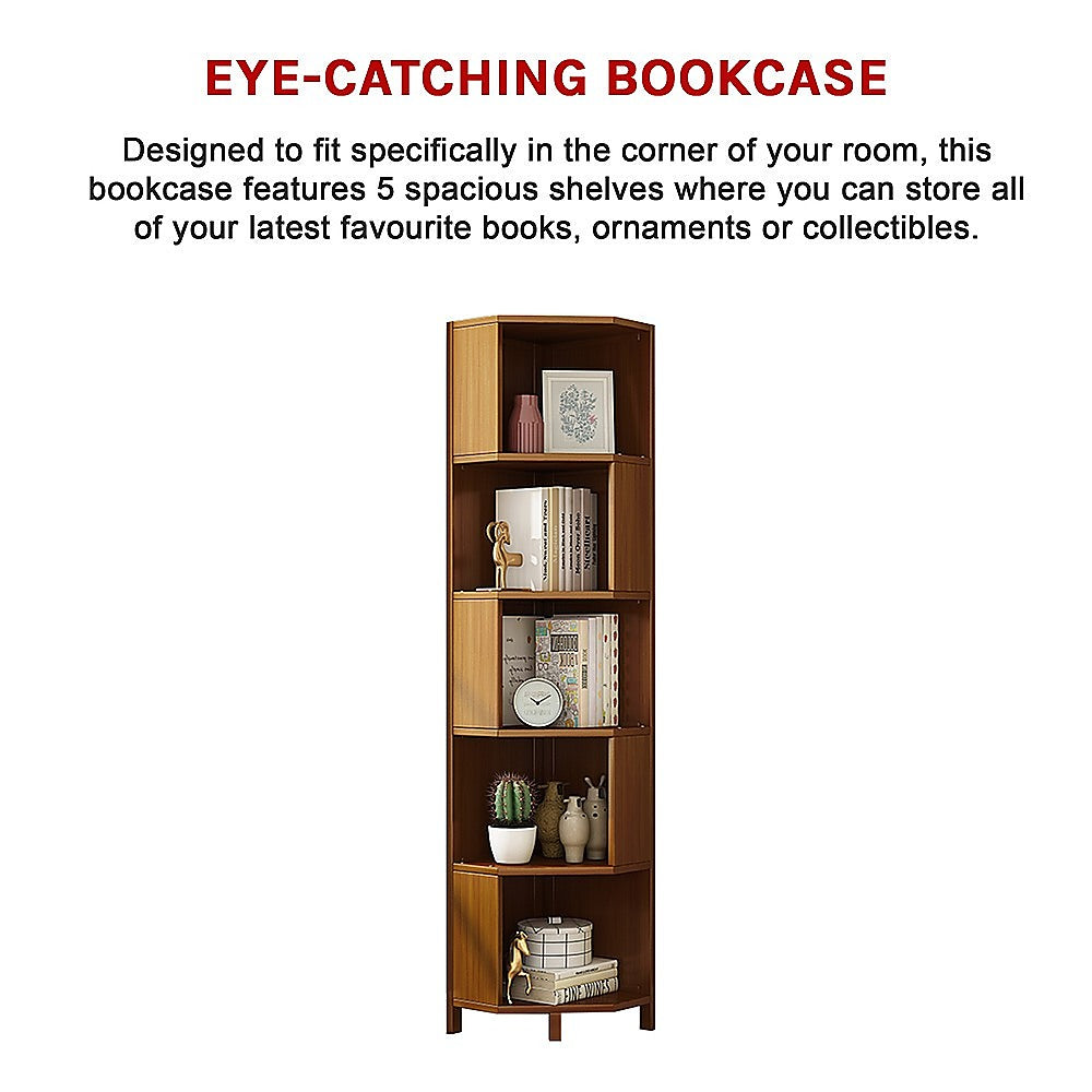 Thebarton 5 Tier Corner Bookshelf, Natural
