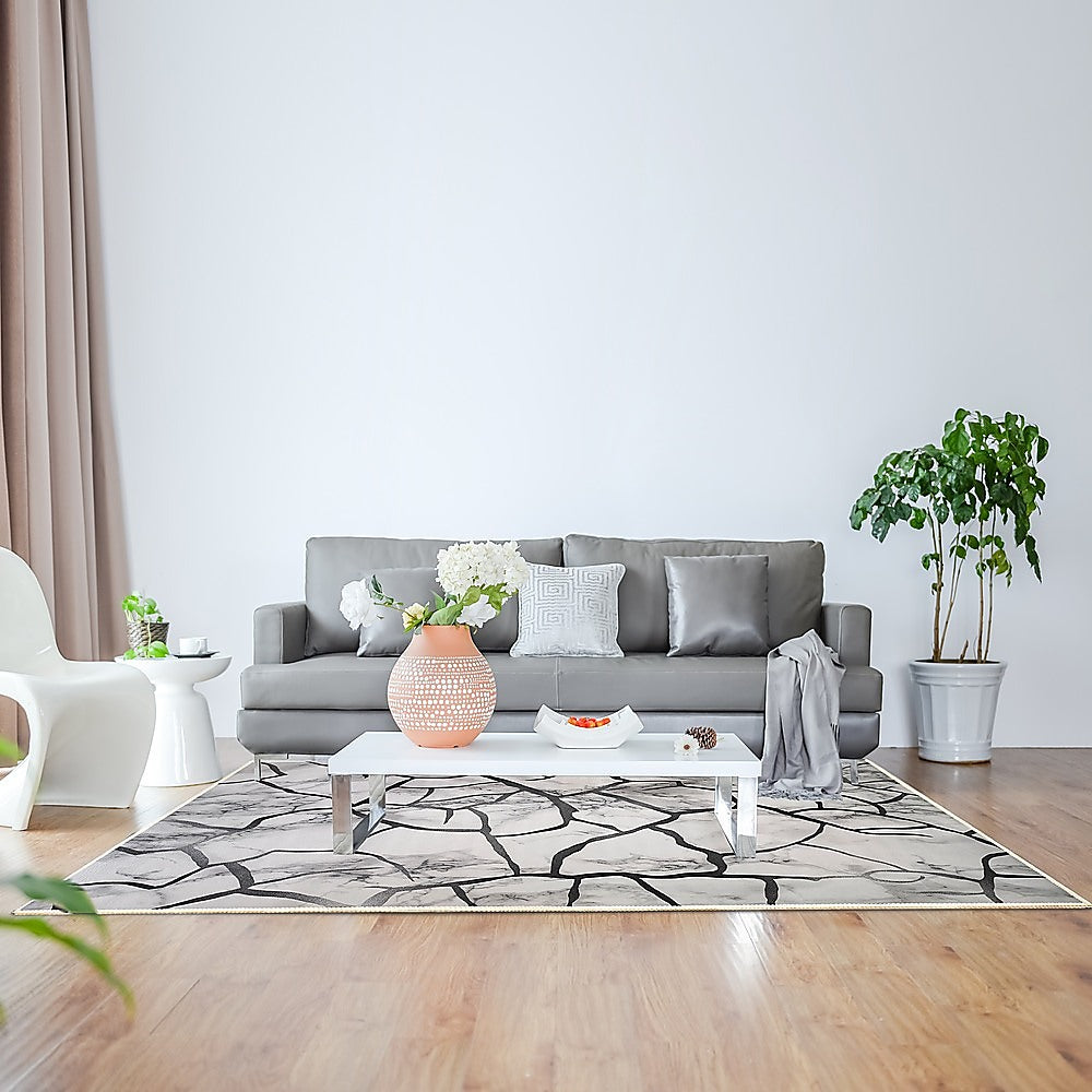 Marble polypropylene floor rug grey 200x300cm