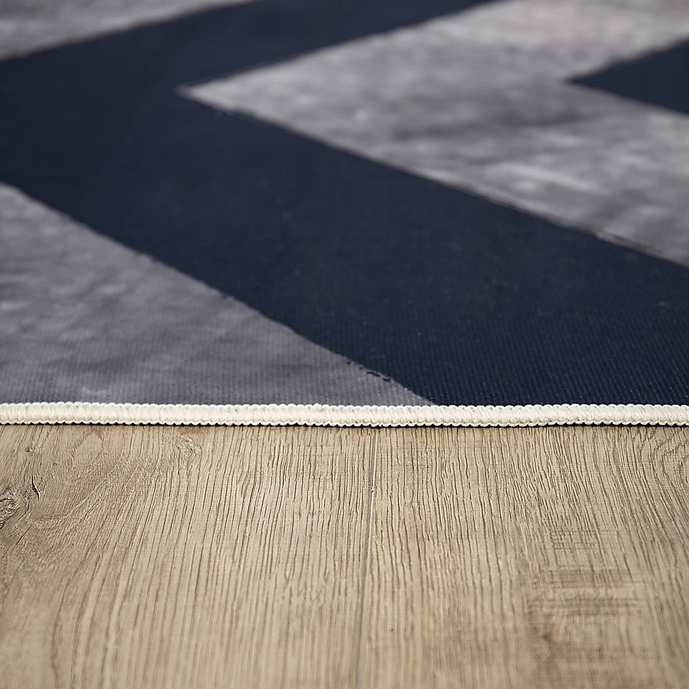 Chevron stripe polypropylene floor rug blue 200x300cm