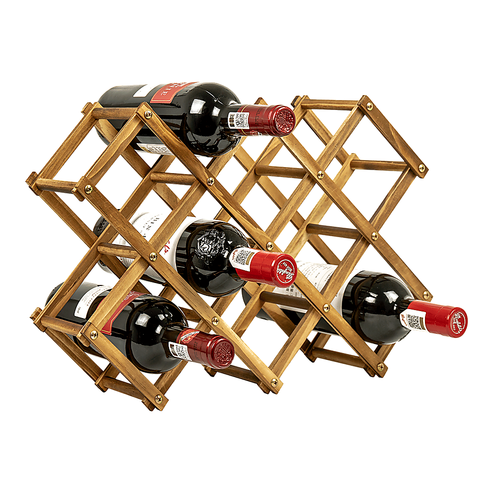 Wooden Wine Rack Freestanding 10 Bottle Countertop Pine view 1