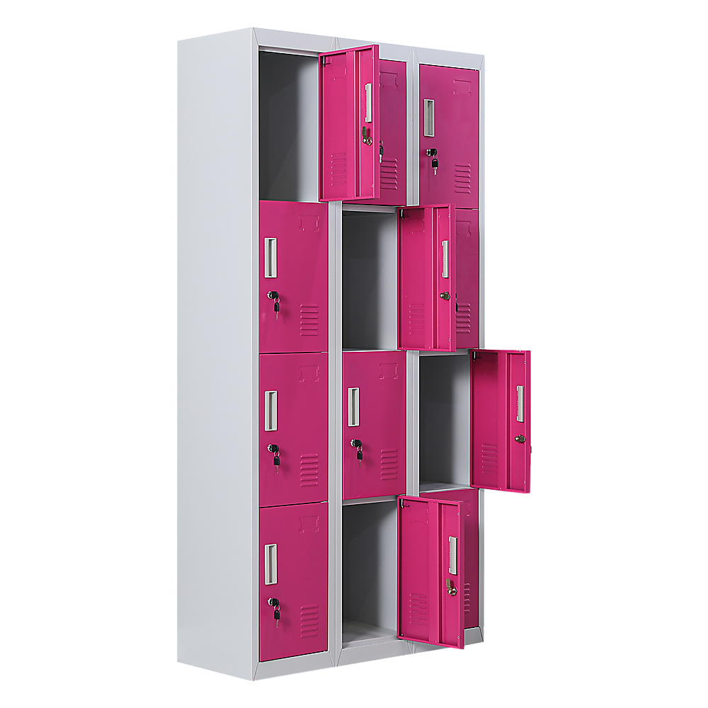 12-Door Steel Storage Locker, Grey with Pink Doors, key lock - image 8