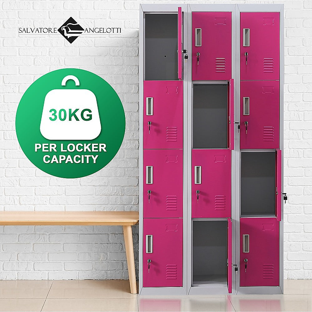 12-Door Steel Storage Locker, Grey with Pink Doors, key lock - image 9