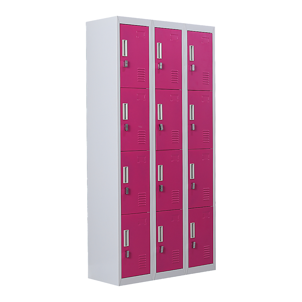 12-Door Steel Storage Locker, Grey with Pink Doors, padlock-operated - image 1