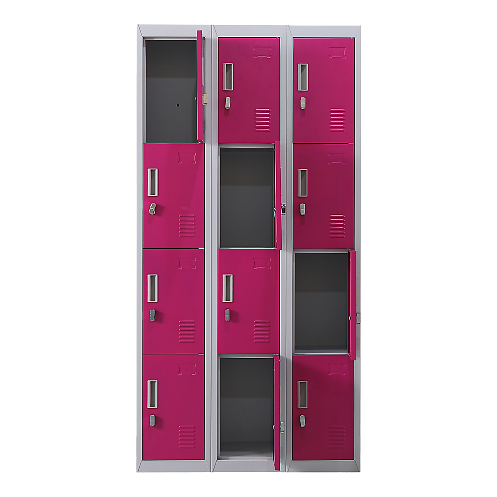 12-Door Steel Storage Locker, Grey with Pink Doors, padlock-operated - image 4