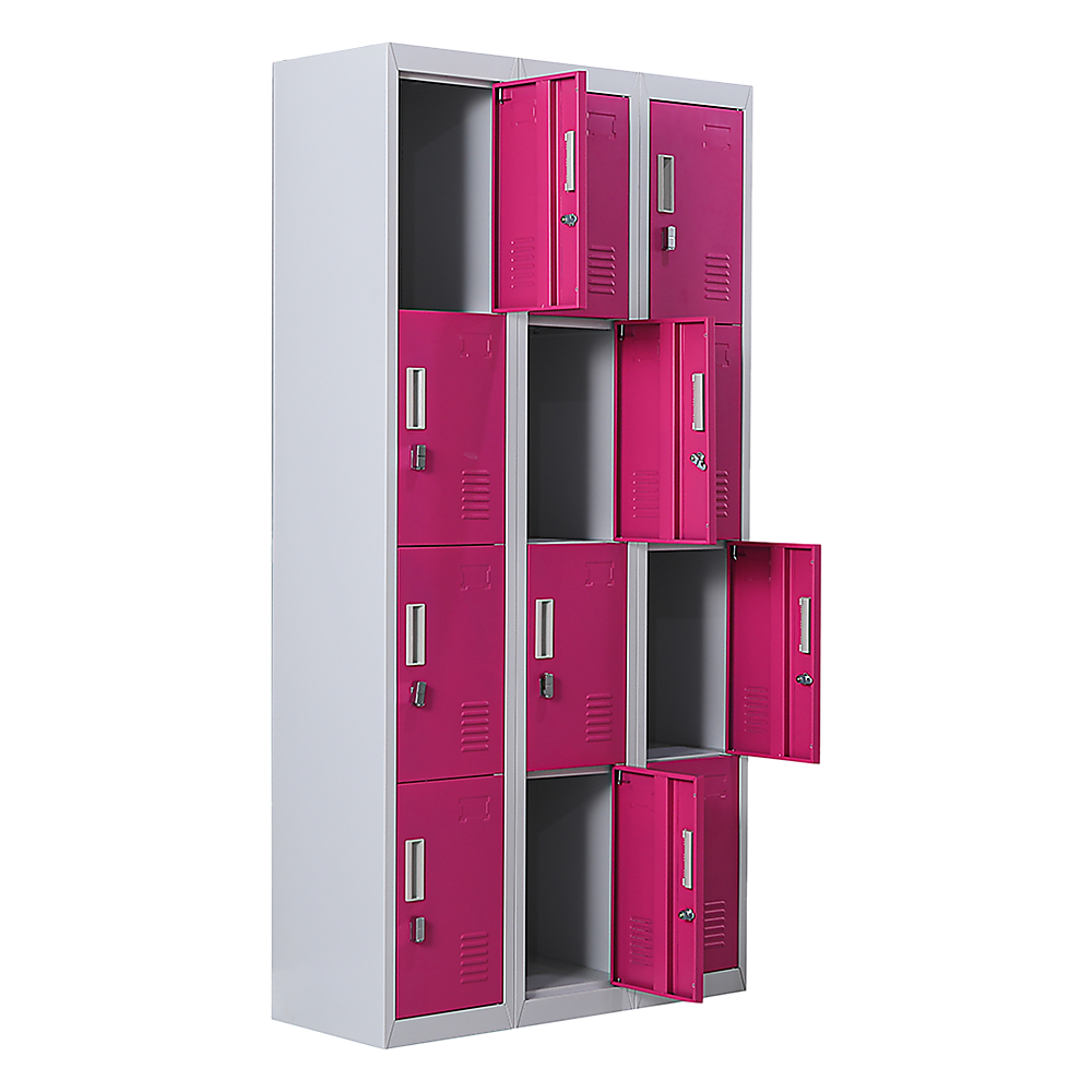 12-Door Steel Storage Locker, Grey with Pink Doors, padlock-operated - image 9