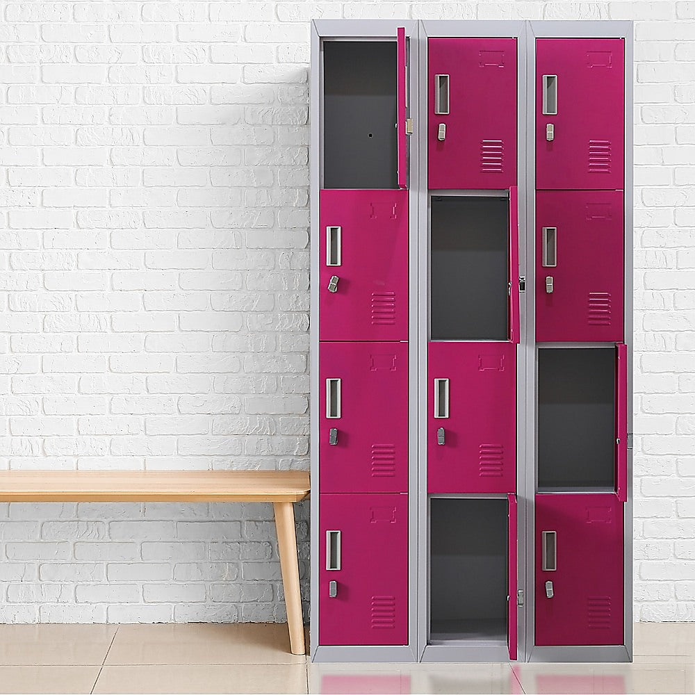 12-Door Steel Storage Locker, Grey with Pink Doors, padlock-operated - image 10