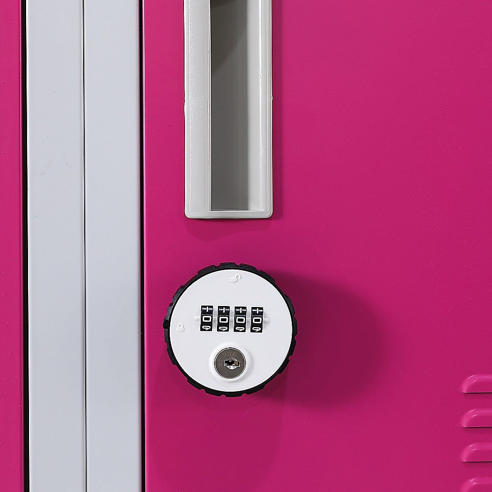 12-Door Steel Storage Locker with 4-Digit Combination Lock, Grey with Pink