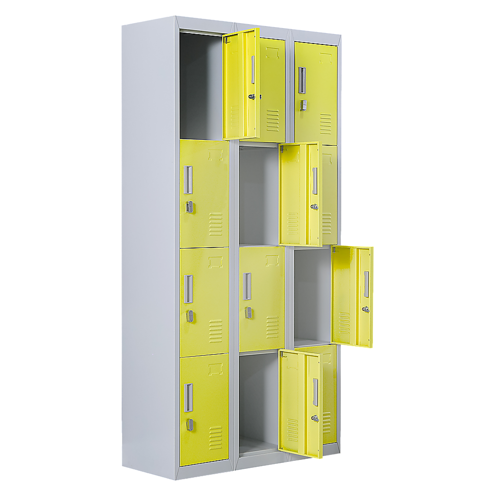 12-Door Steel Storage Locker, Grey with Yellow Doors - image 1