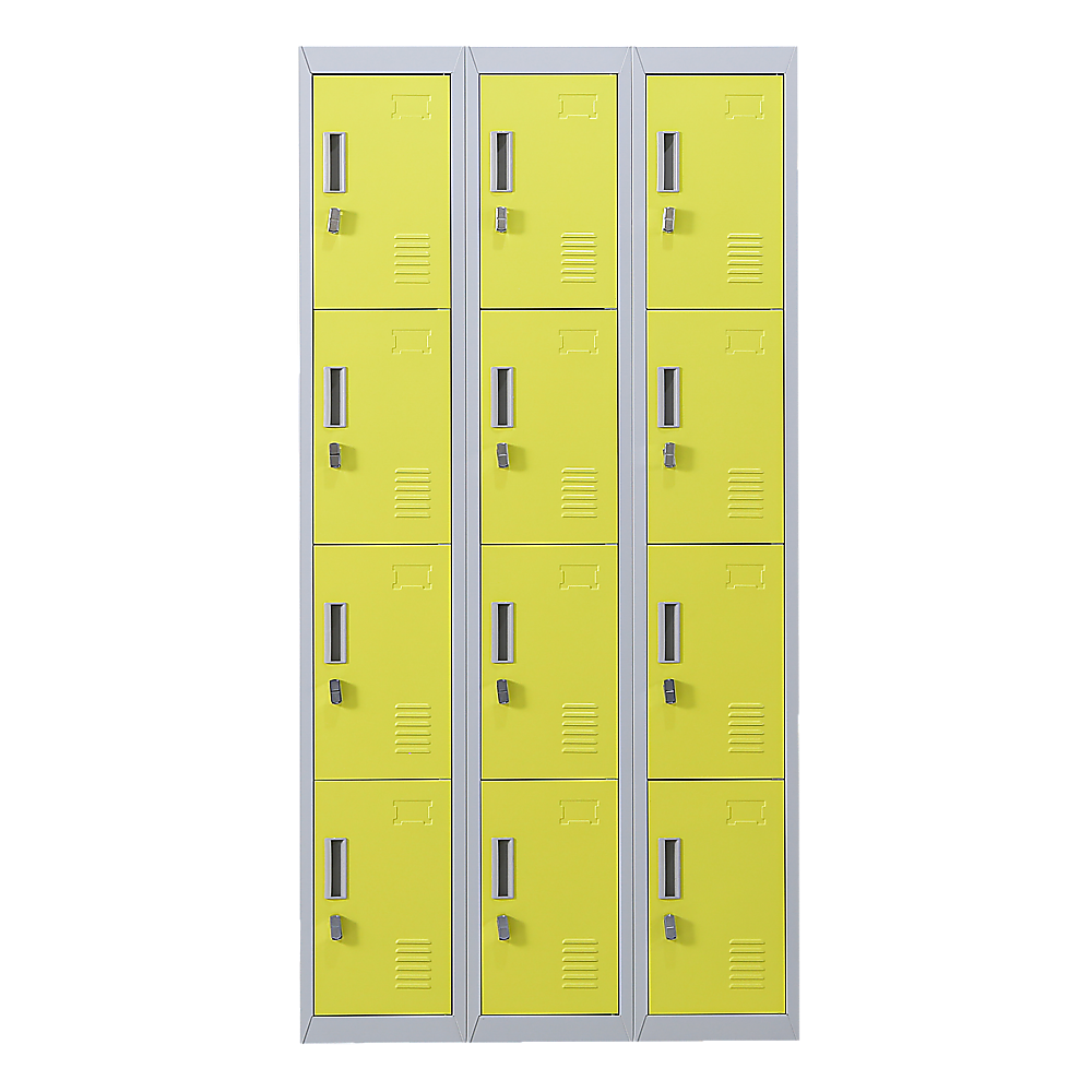 12-Door Steel Storage Locker, Grey with Yellow Doors - image 4