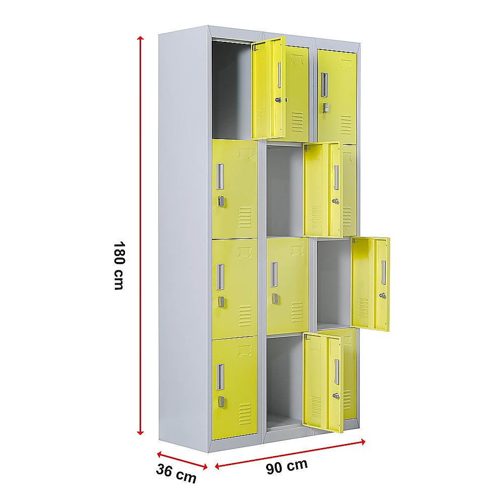 12-Door Steel Storage Locker, Grey with Yellow Doors - image 12