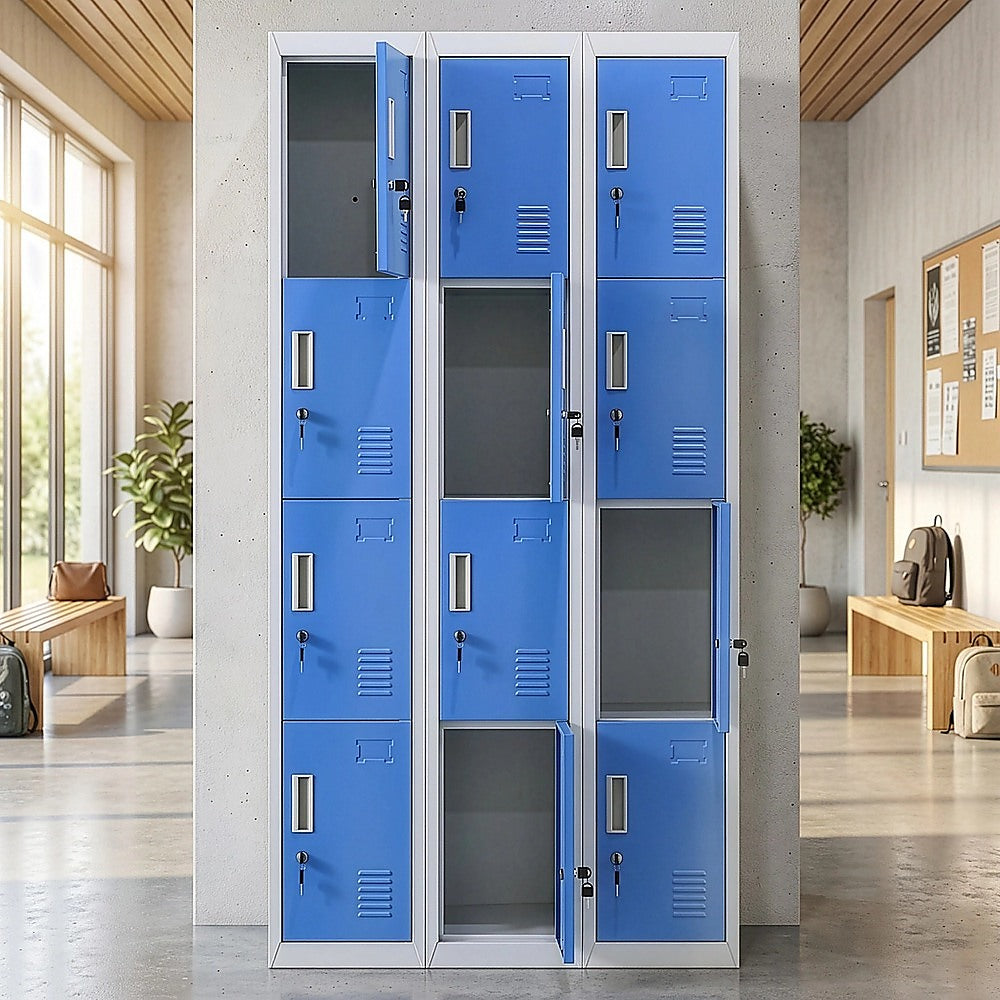 12-Door Steel Storage Locker, Grey with Blue Doors, key lock - image 5