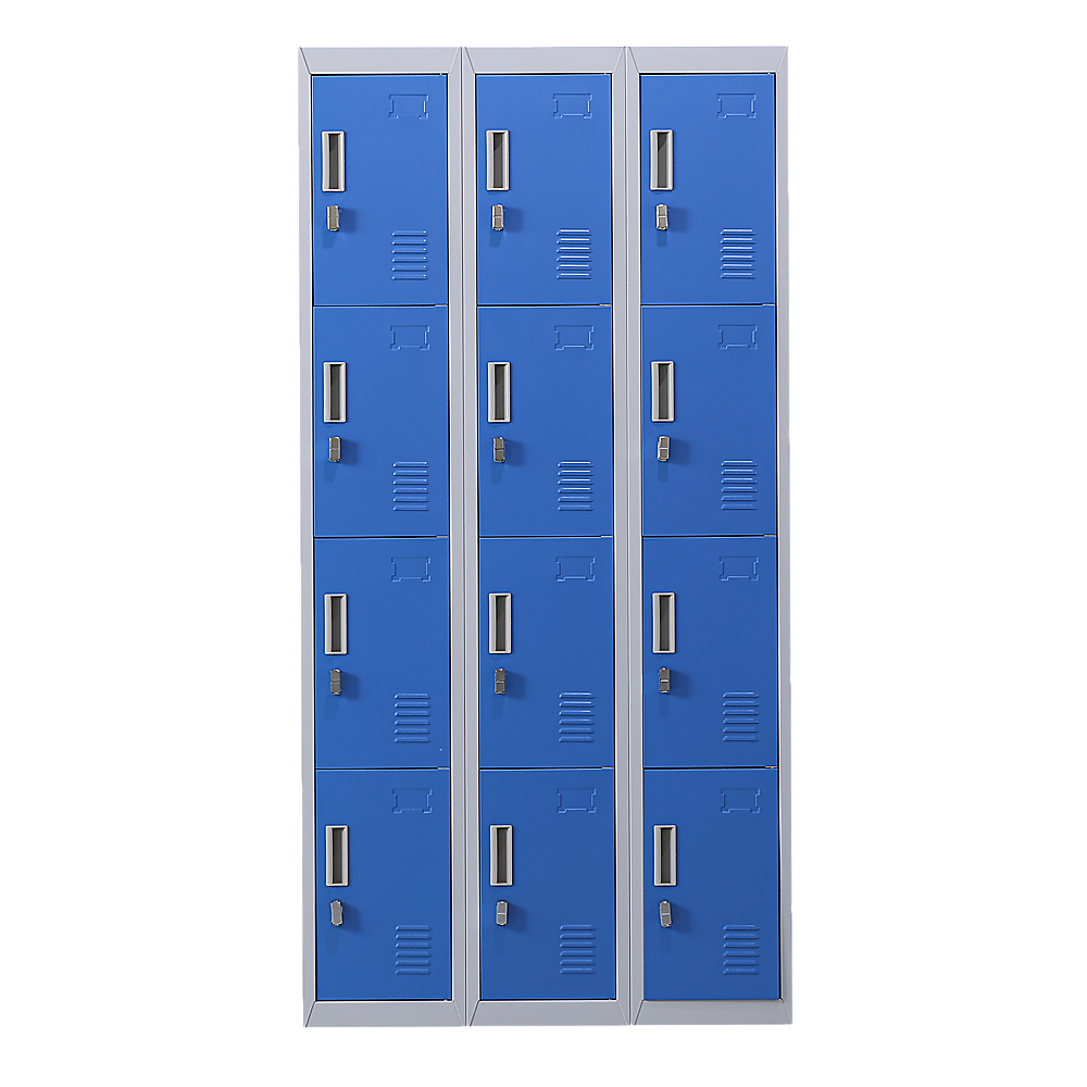 12-Door Steel Storage Locker, Grey with Blue Doors - image 1