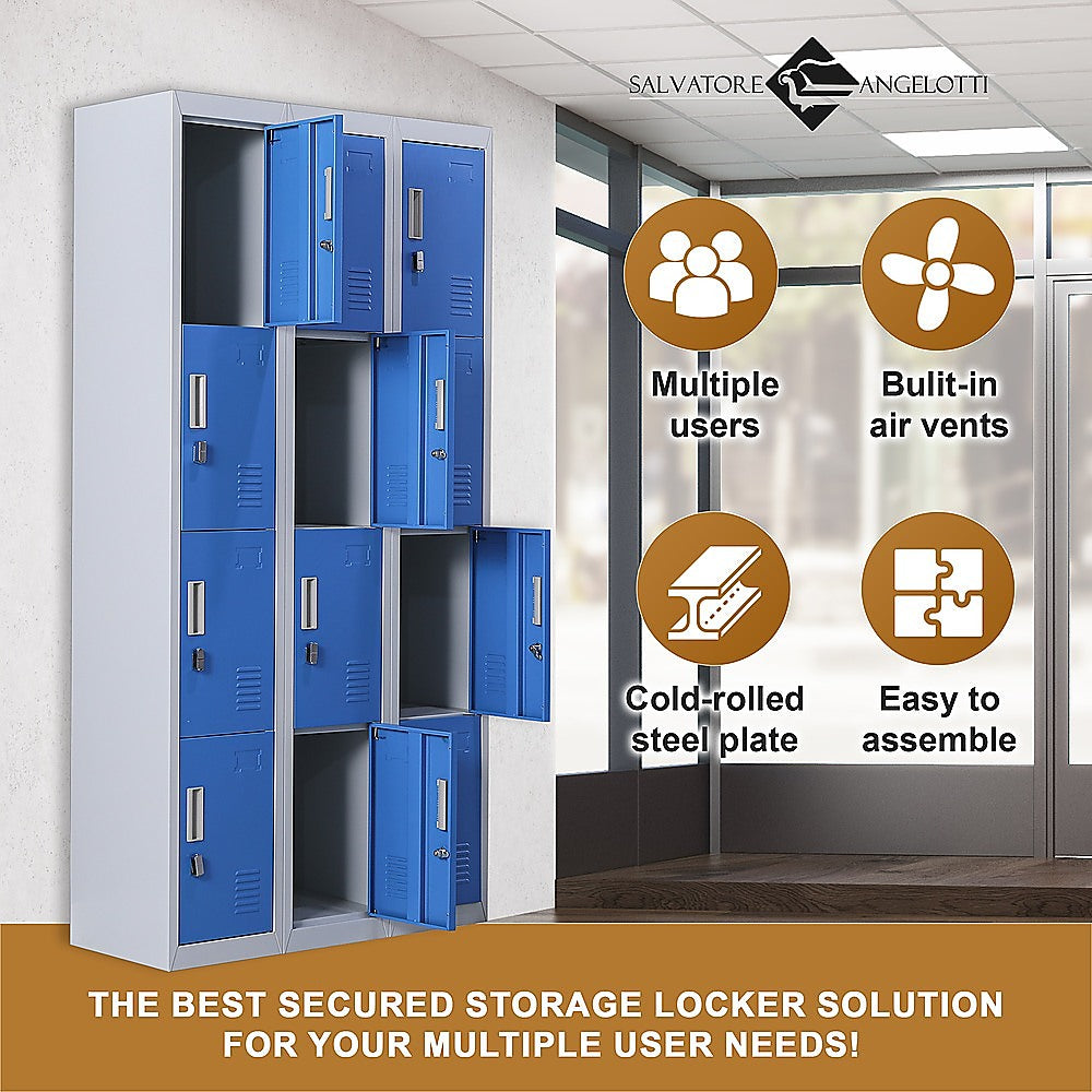 12-Door Steel Storage Locker, Grey with Blue Doors - image 4