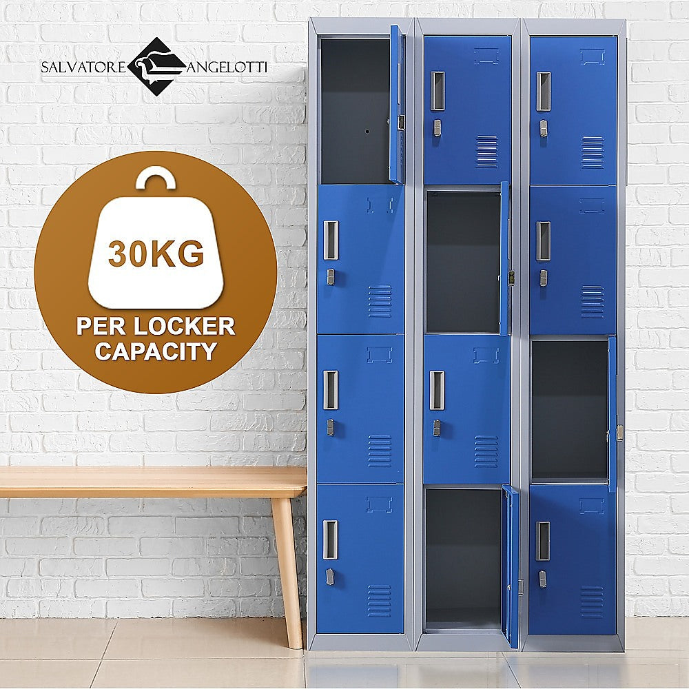 12-Door Steel Storage Locker, Grey with Blue Doors - image 8