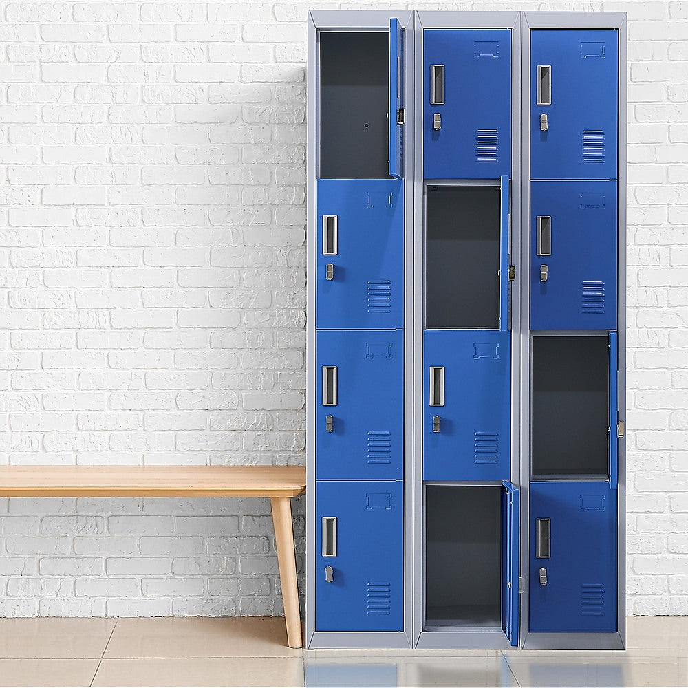 12-Door Steel Storage Locker, Grey with Blue Doors - image 10