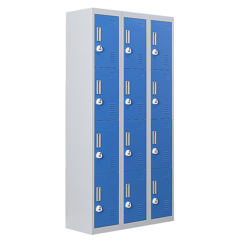12-Door Steel Storage Locker with 3-Digit Combination Lock, Grey with Blue