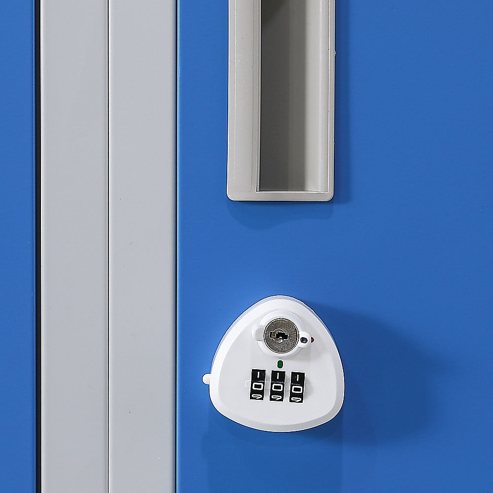 12-Door Steel Storage Locker with 3-Digit Combination Lock, Grey with Blue