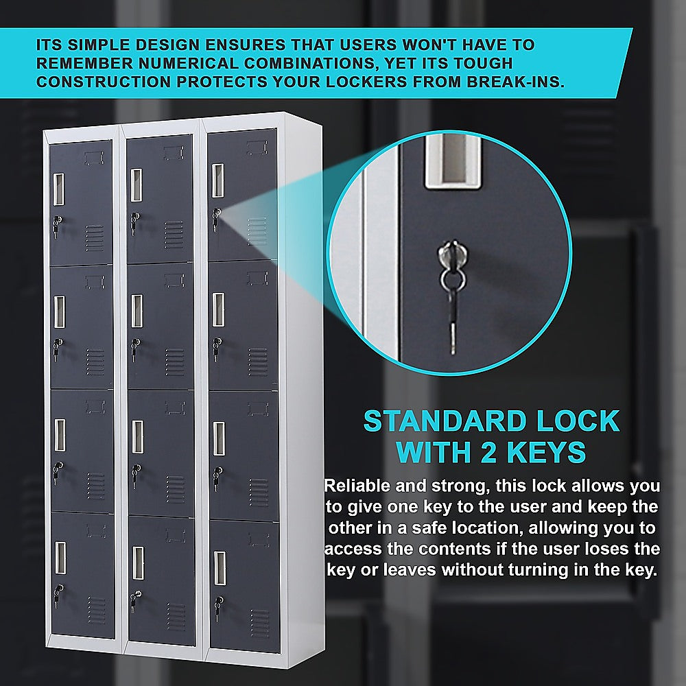 12-Door Steel Storage Locker, Grey with Charcoal Doors, key lock - image 7