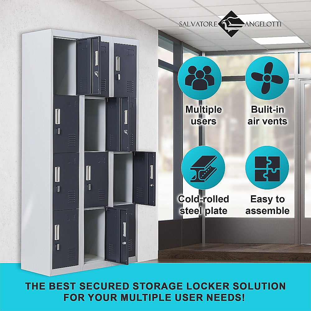 12-Door Steel Storage Locker, Grey with Charcoal Doors - image 4