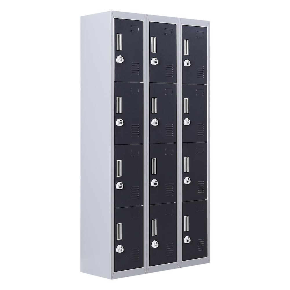12-Door Steel Storage Locker with 3-Digit Combination Lock, Grey with Charcoal