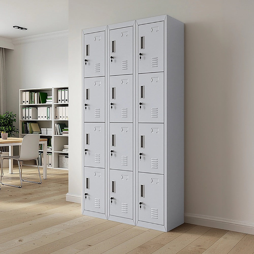 12-Door Steel Storage Locker in Grey, key lock - image 2