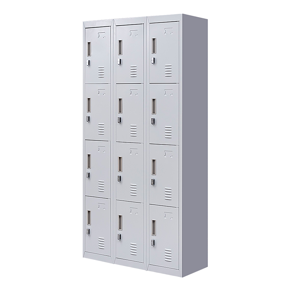 12-Door Steel Storage Locker in Grey, padlock-operated - image 1