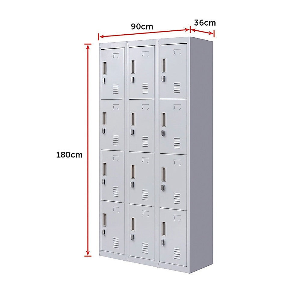 12-Door Steel Storage Locker in Grey, padlock-operated - image 10