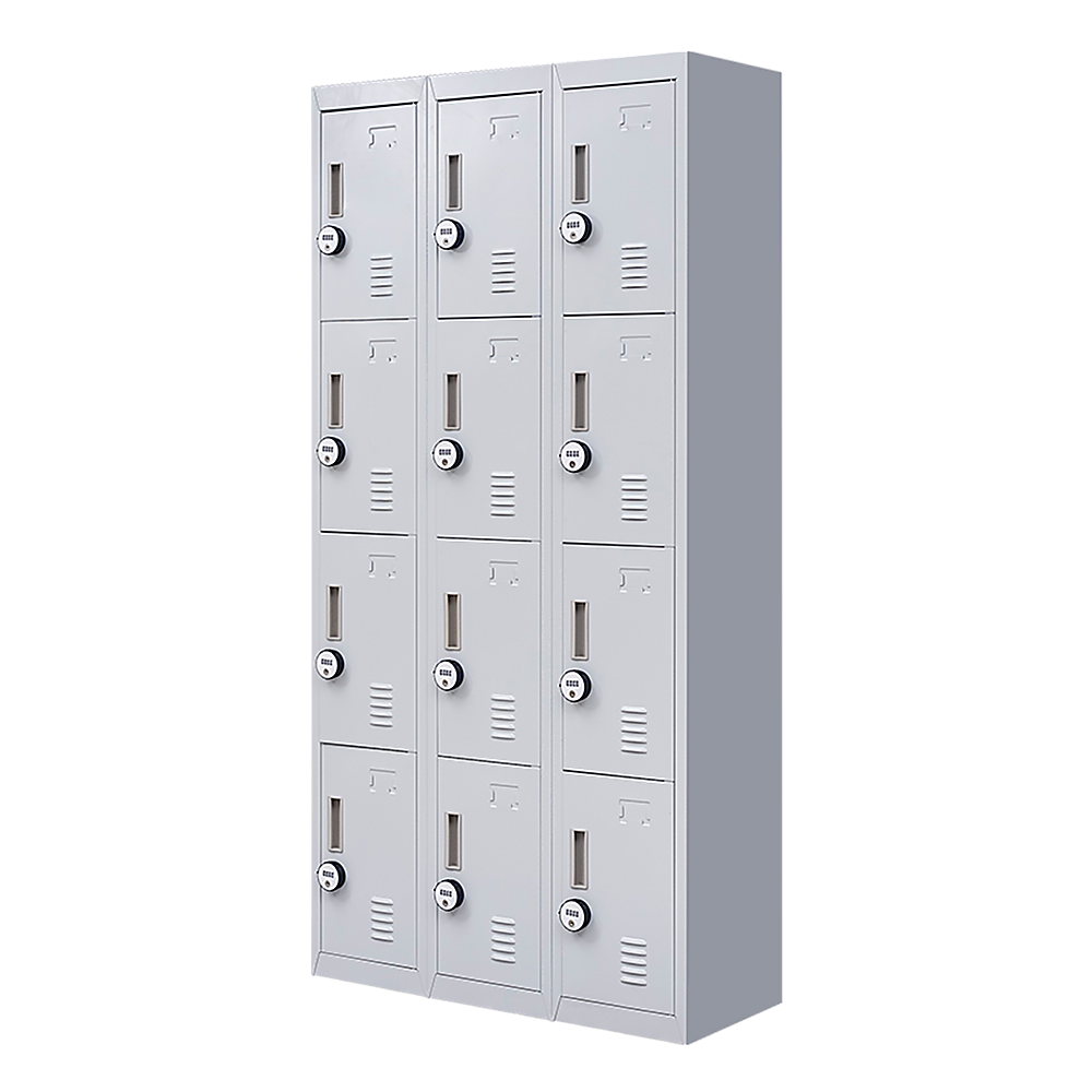 12-Door Steel Storage Locker with 4-Digit Combination Lock, Grey