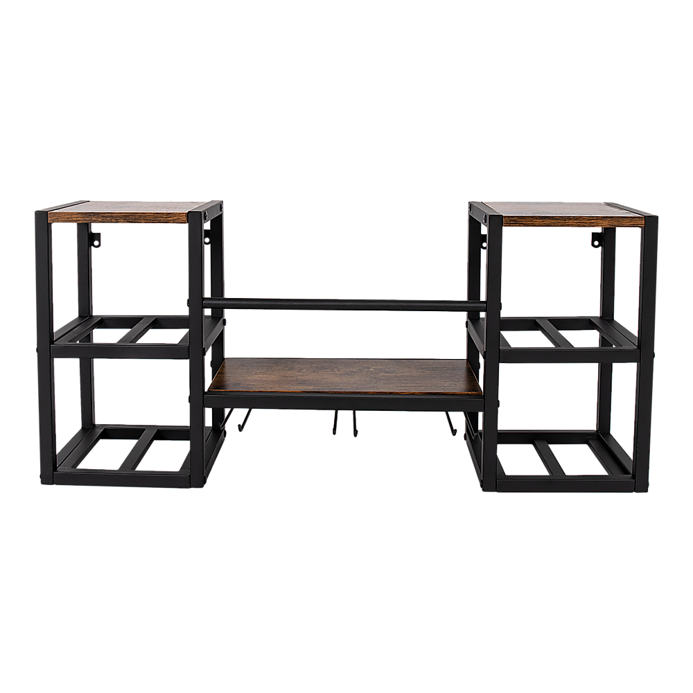 Wall mounted wine rack for 16 bottles with stemware holder and wood shelf