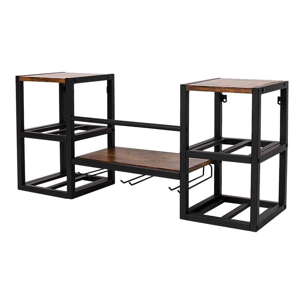 Wall mounted wine rack for 16 bottles with stemware holder and wood shelf