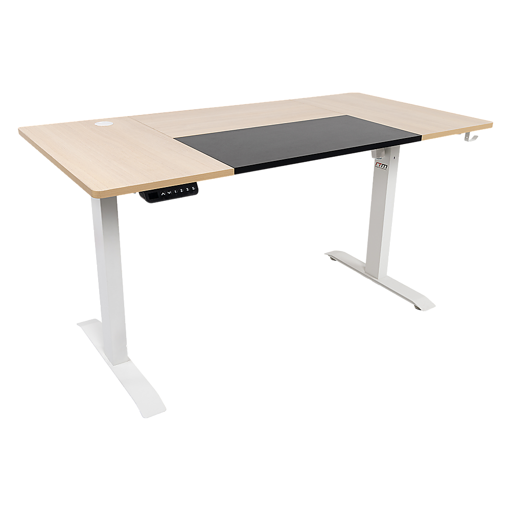Hackett light birchwood standing desk in a home office