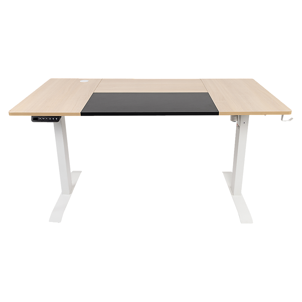 Hackett light birchwood standing desk in a home office