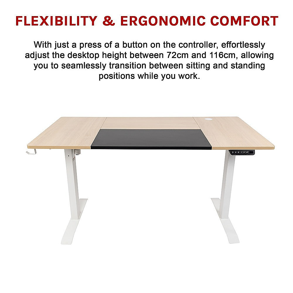 Hackett light birchwood standing desk in a home office