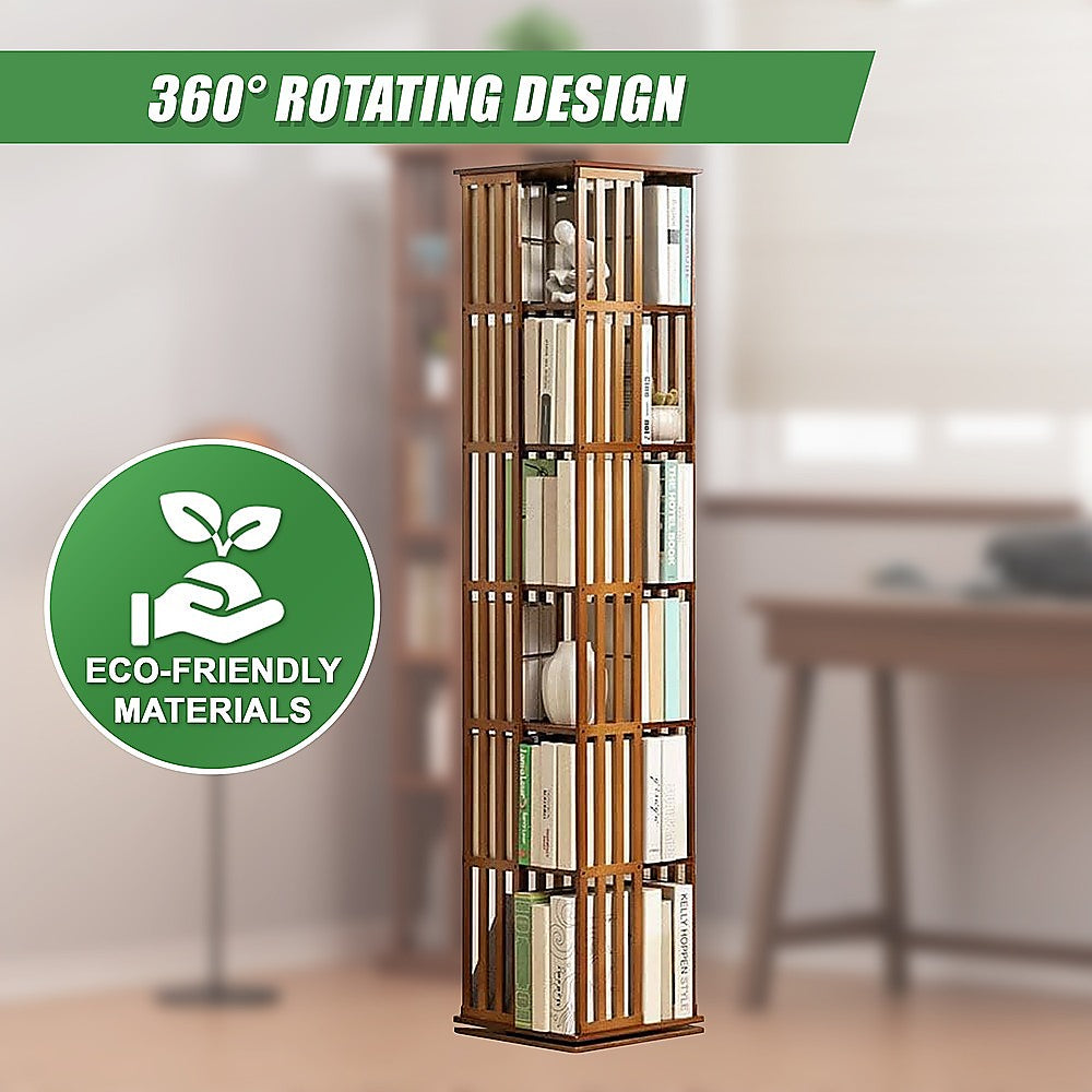 360 Rotating Bamboo Bookshelf in Dark Wood