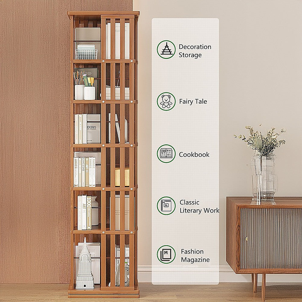 360 Rotating Bamboo Bookshelf in Dark Wood