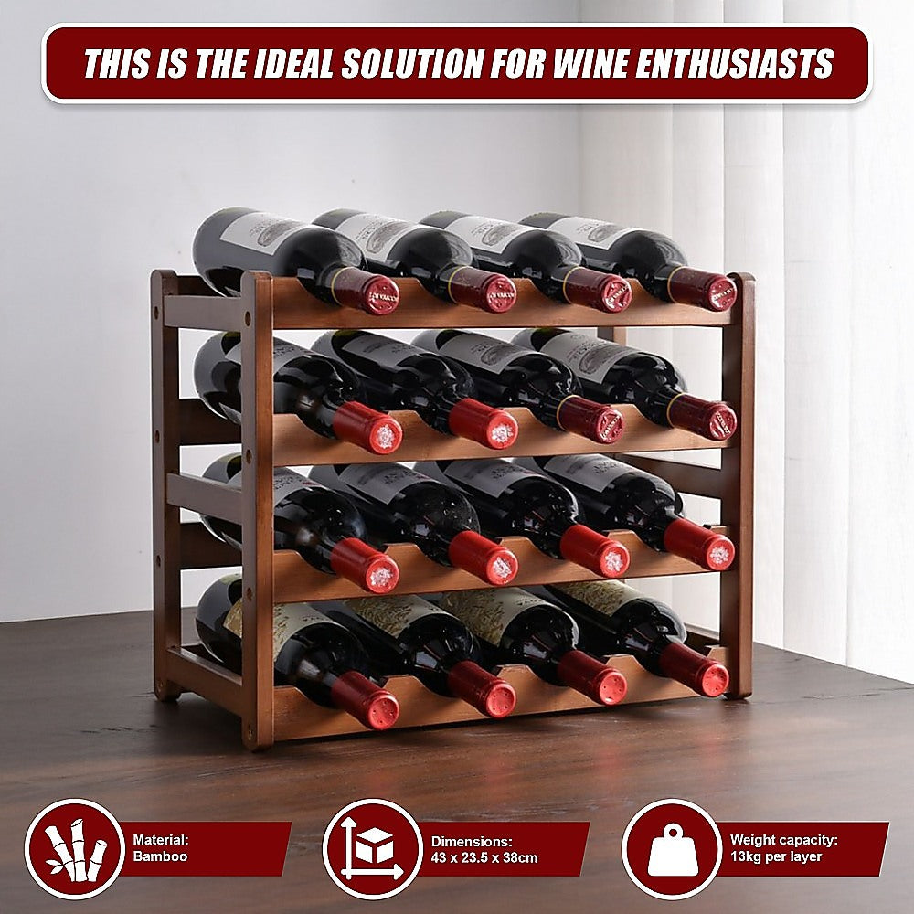 Bamboo Wine Rack Stackable Countertop 16 Bottle Natural view 7