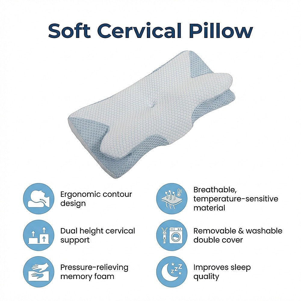 Soft Cervical Memory Foam Ergonomic Pillow — Neck Pain Relief, Spine Alignment — Allure Home Collections